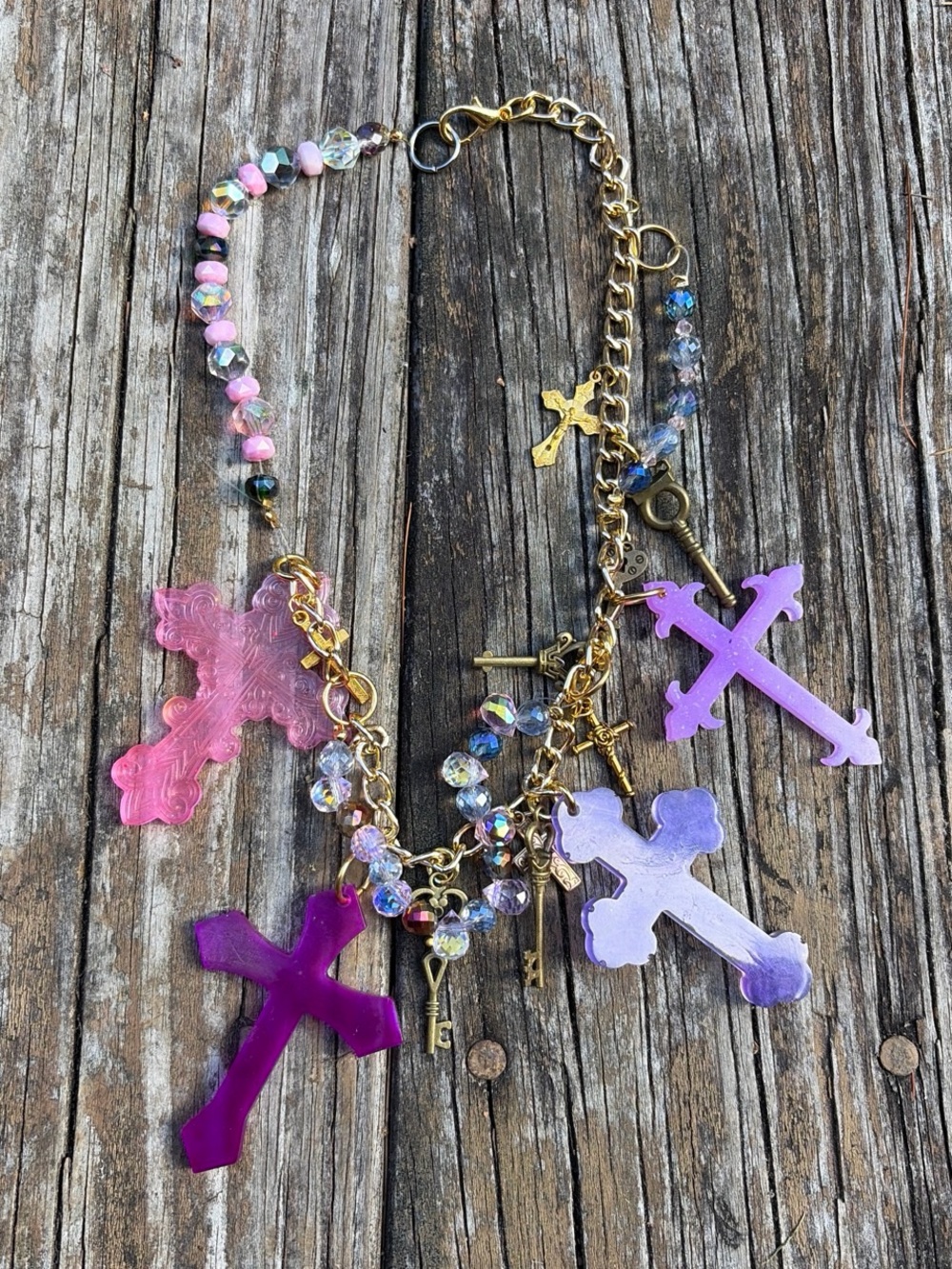 Relic Theory "Violet Vespers"Cross Charm Necklace with Gold Chain